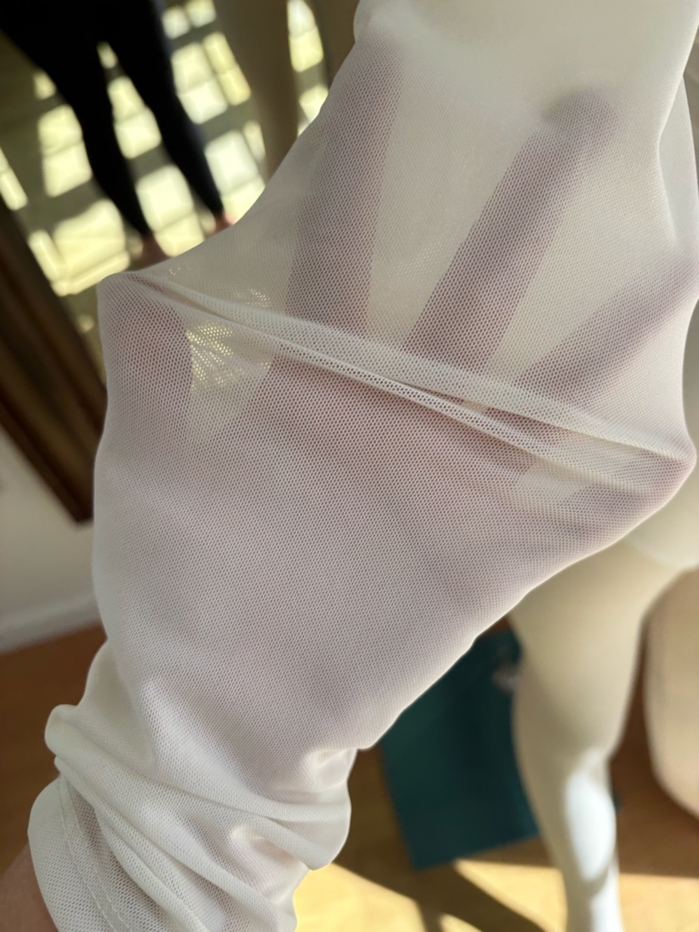 Kendall & Kylie White Mesh Yoke Long Sleeve Bodysuit with Back Zip - Picture 3 of 4
